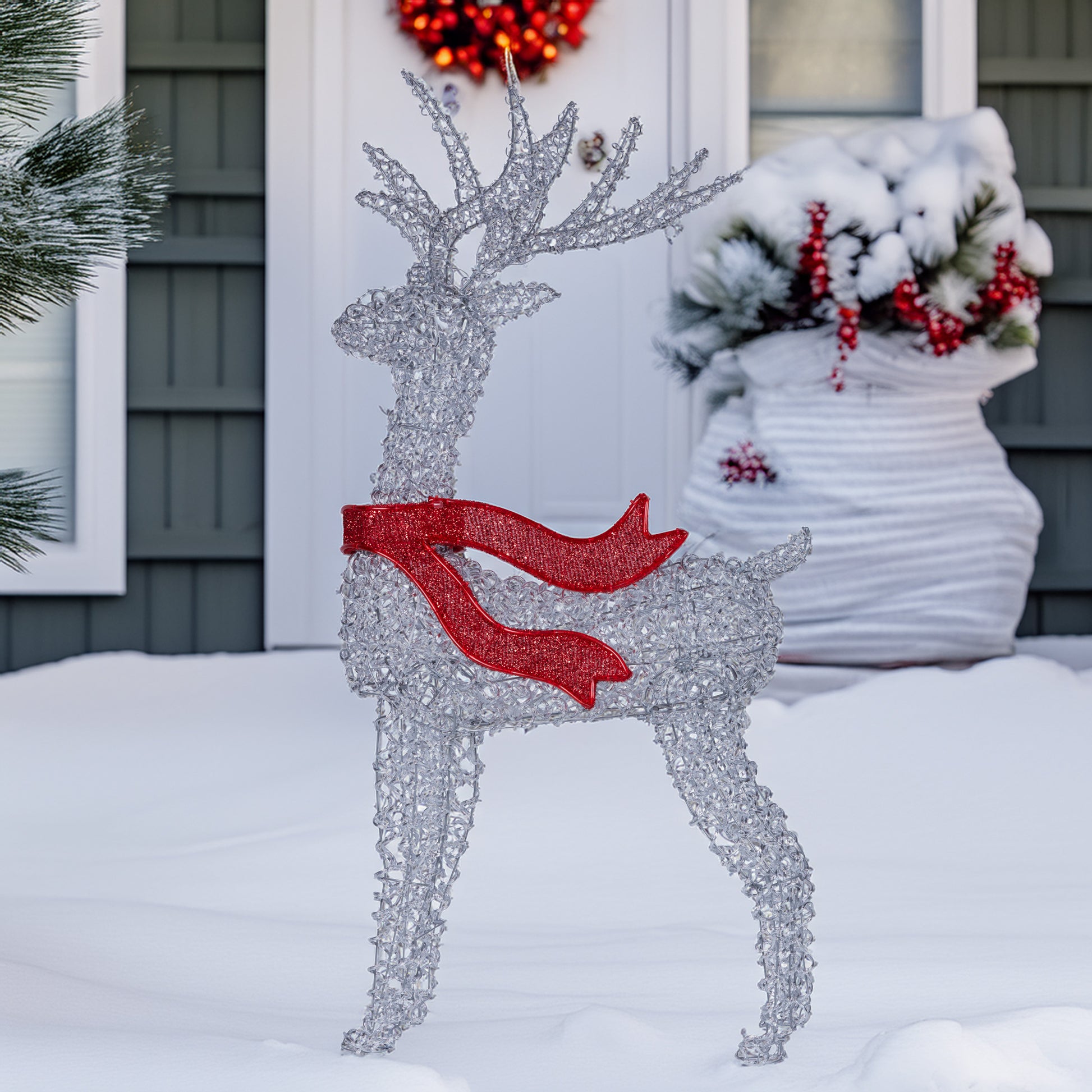 Christabelle Large 1.5m Christmas Reindeer Outdoor Indoor Light-Up Display Decoration Lawn Statue LED Lights Red Bow - Image 6