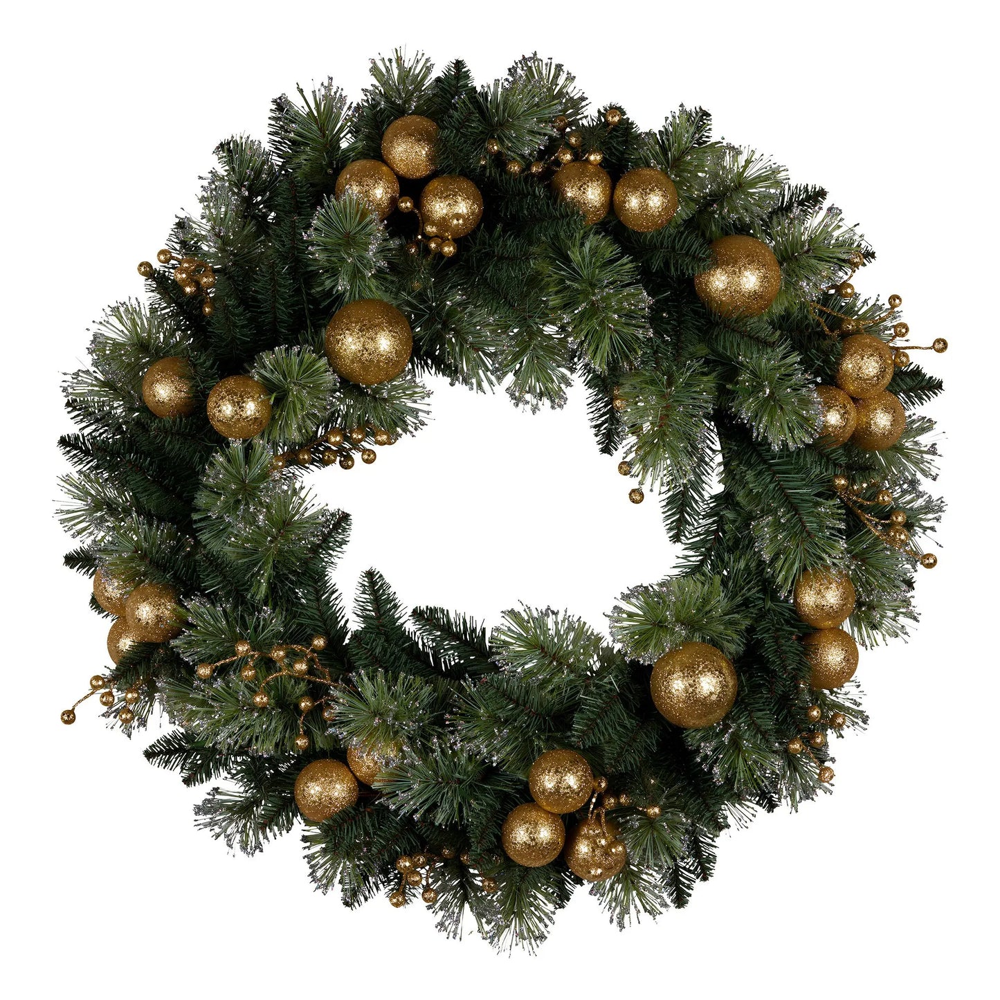 Christabelle 61cm Christmas Wreath Glittery Tipped with LED Lights and Golden Baubles Front Door Decoration Ornament - Image 4
