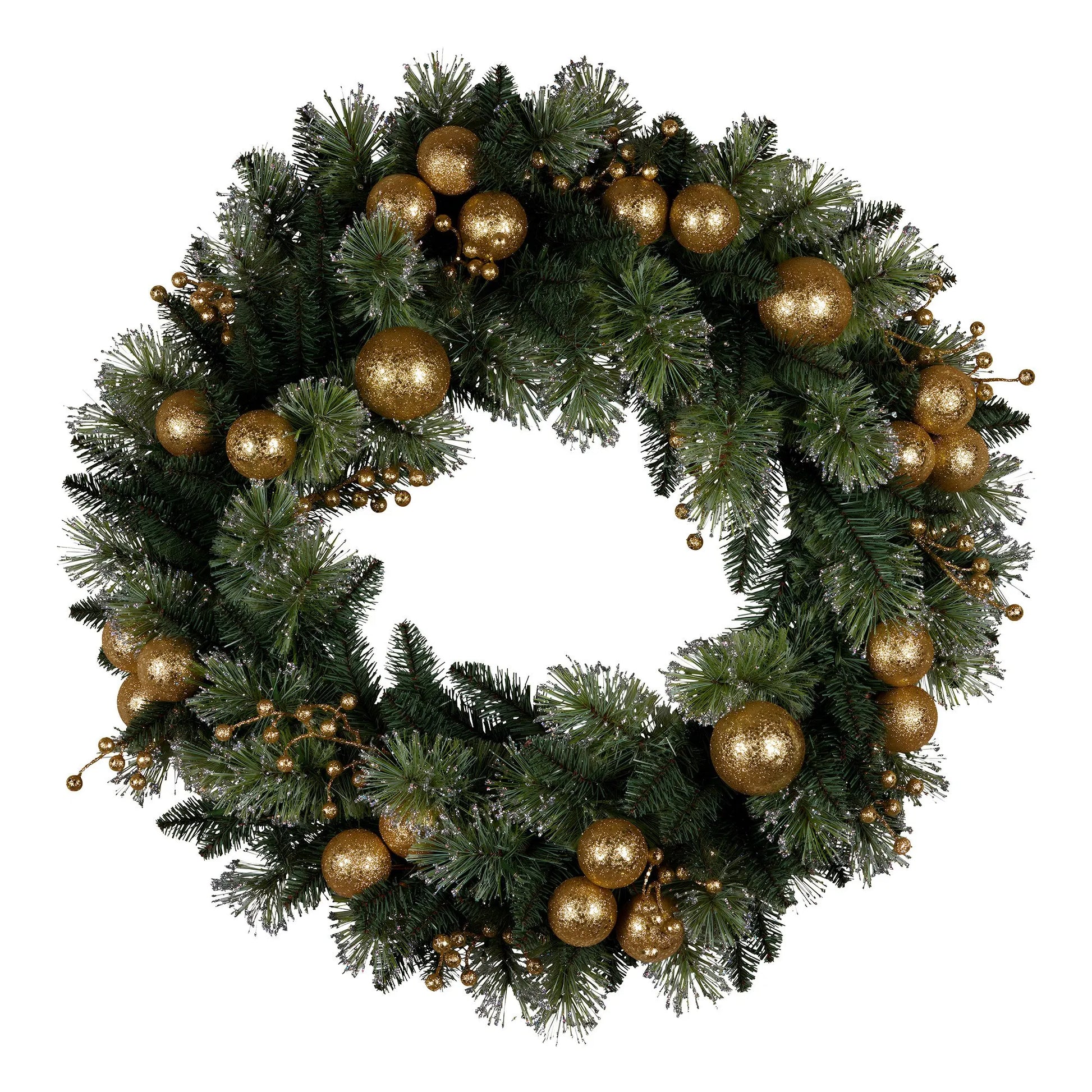 Christabelle 61cm Christmas Wreath Glittery Tipped with LED Lights and Golden Baubles Front Door Decoration Ornament - Image 4