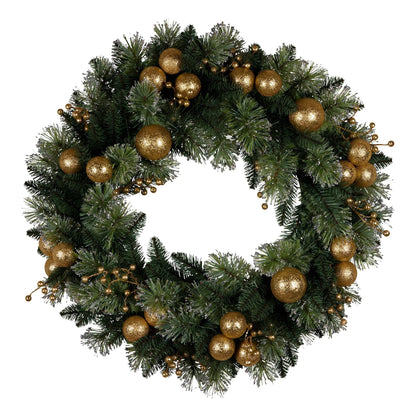 Christabelle 61cm Christmas Wreath Glittery Tipped with LED Lights and Golden Baubles Front Door Decoration Ornament - Image 4