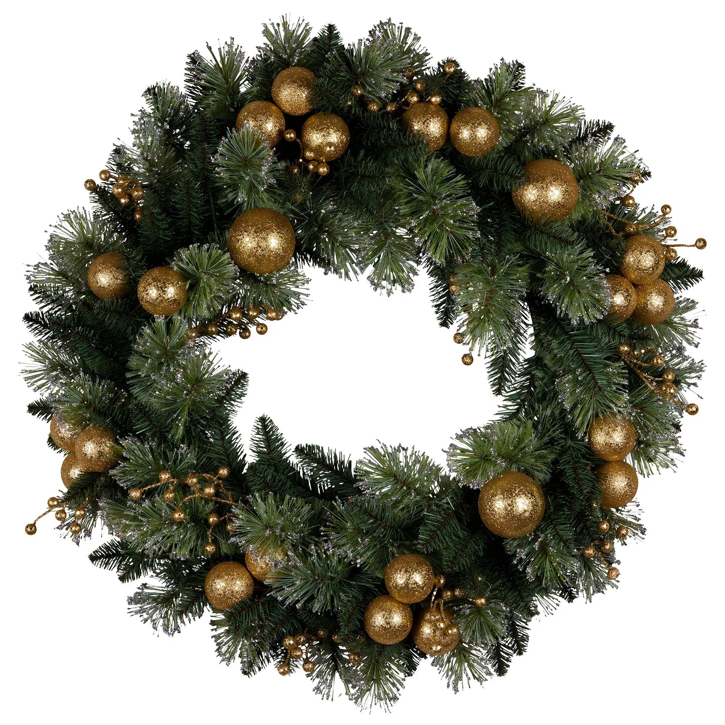 Christabelle 76cm Christmas Wreath Glittery Tipped with LED Lights and Golden Baubles Front Door Decoration Ornament - Image 4