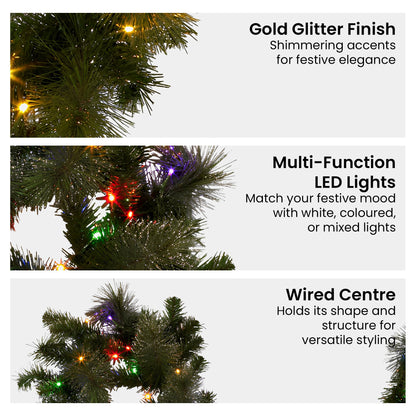 Christabelle 2.7m Christmas Garland with LED Lights Glittery Gold Pine Mantle Decoration Ornament - Image 5