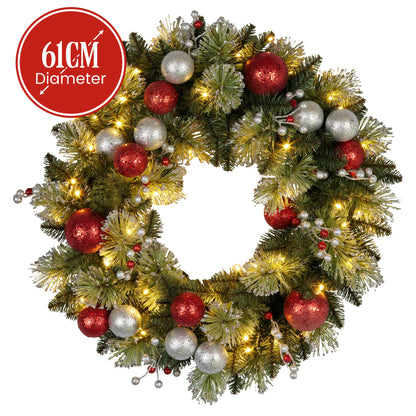 Christabelle Stunning 61cm Christmas Wreath with LED Lights Baubles Berries Red Silver Front Door Decoration - Image 3