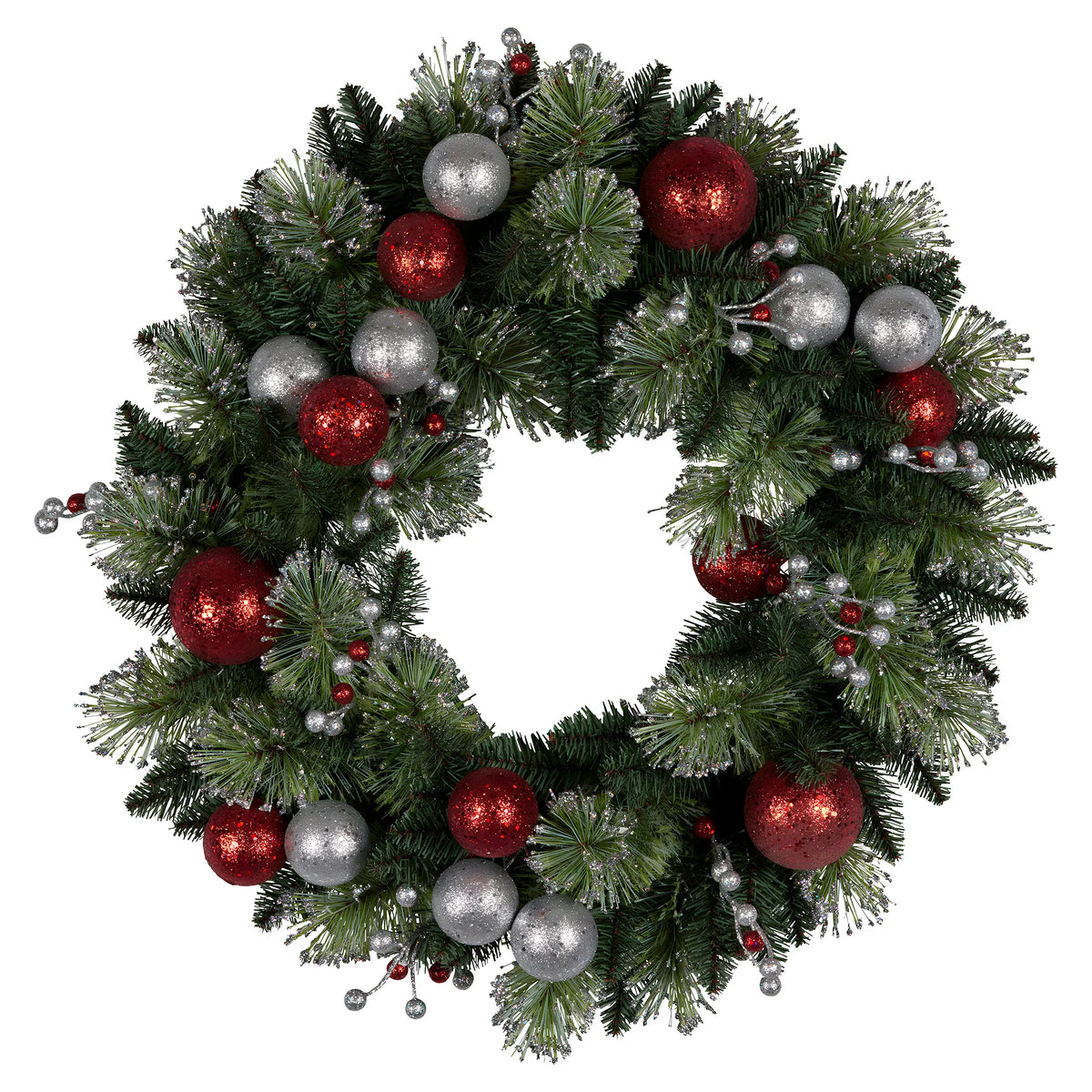 Christabelle Stunning 61cm Christmas Wreath with LED Lights Baubles Berries Red Silver Front Door Decoration - Image 4