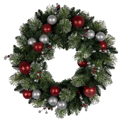 Christabelle Stunning 61cm Christmas Wreath with LED Lights Baubles Berries Red Silver Front Door Decoration - Image 4