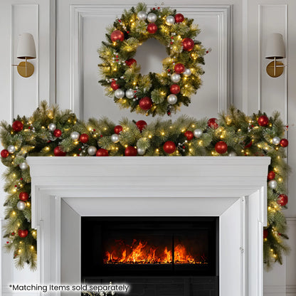 Christabelle Stunning 61cm Christmas Wreath with LED Lights Baubles Berries Red Silver Front Door Decoration - Image 7