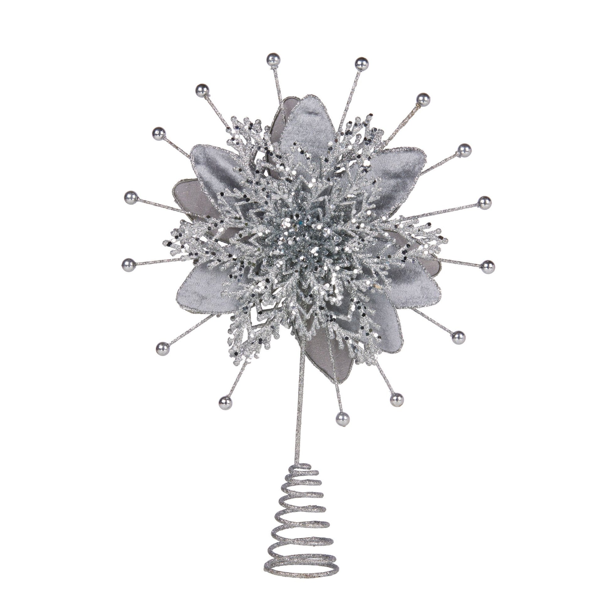 Christabelle Christmas Tree Topper Poinsettia Decoration Ornament Silver Petals - Image 2