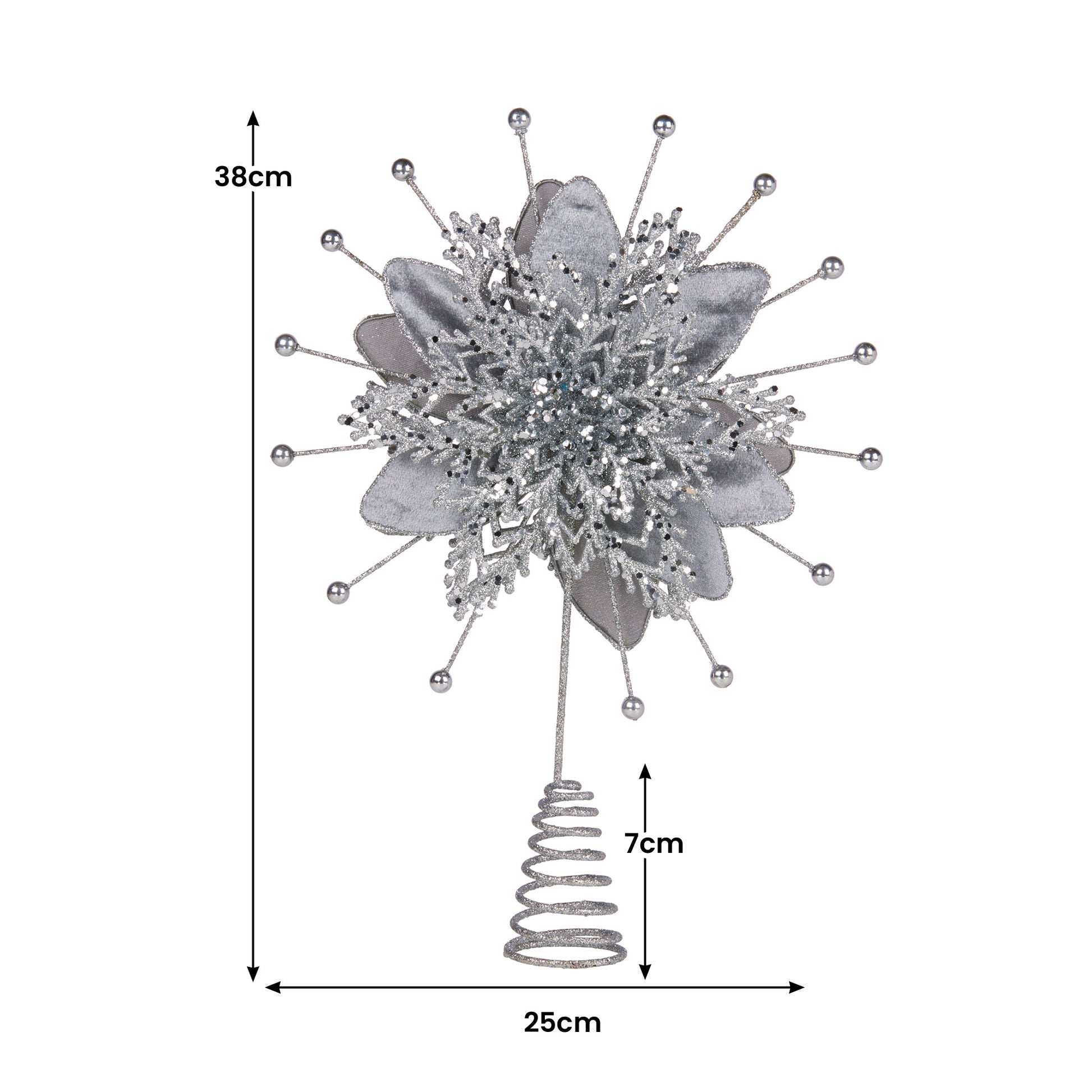 Christabelle Christmas Tree Topper Poinsettia Decoration Ornament Silver Petals - Image 3