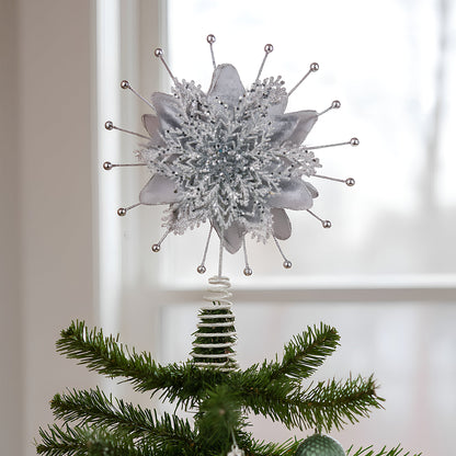 Christabelle Christmas Tree Topper Poinsettia Decoration Ornament Silver Petals - Image 4