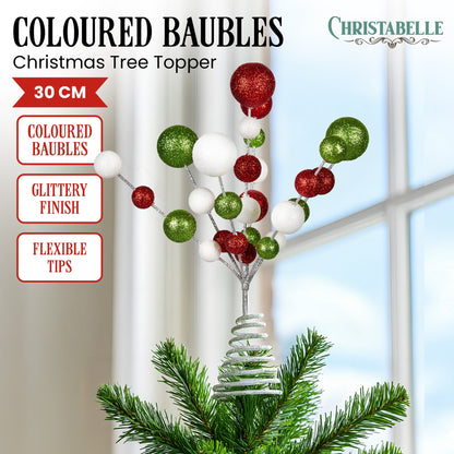 Christabelle Baubles Christmas Tree Topper Festive Glitter Finish Xmas Ornament - Image 2
