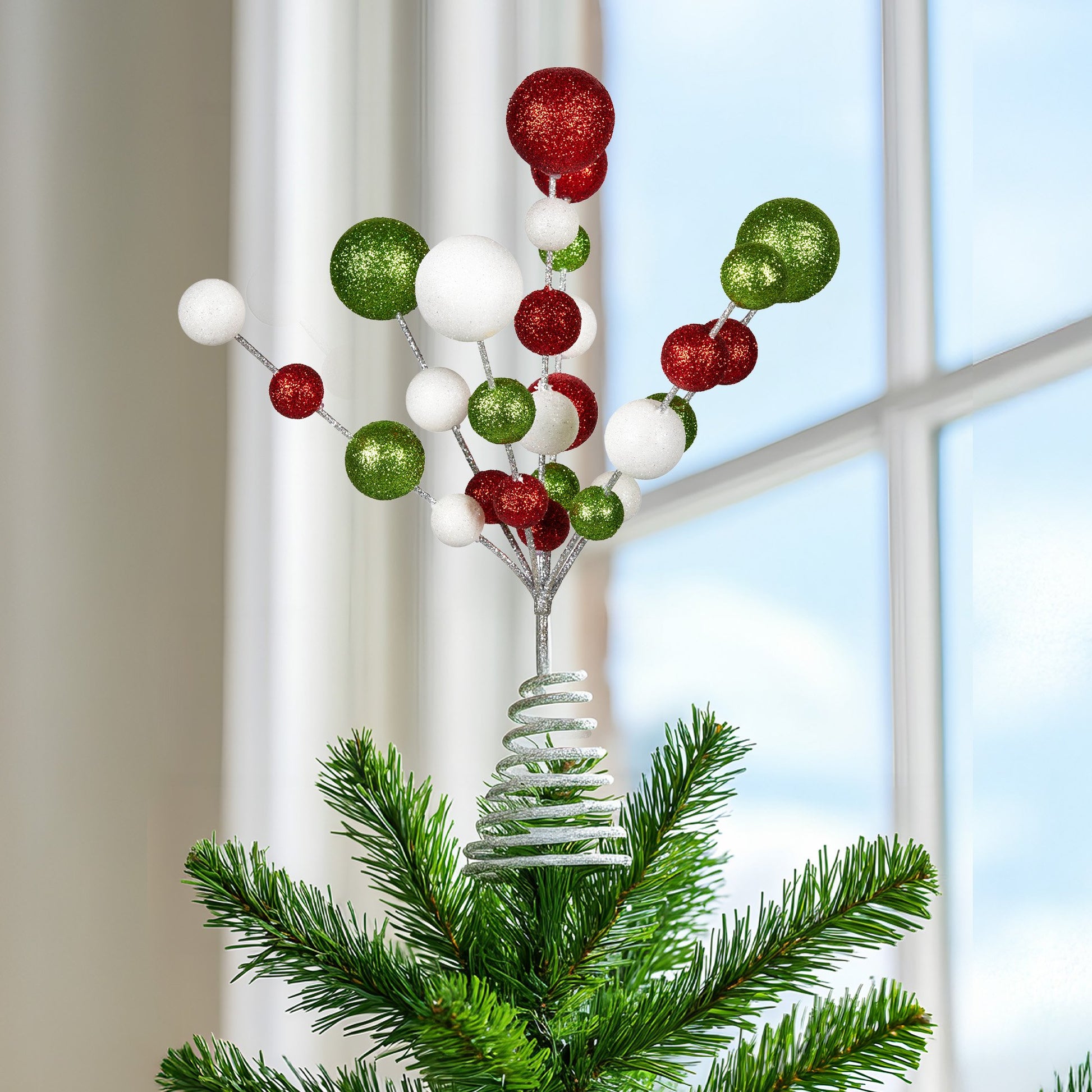 Christabelle Baubles Christmas Tree Topper Festive Glitter Finish Xmas Ornament - Image 4