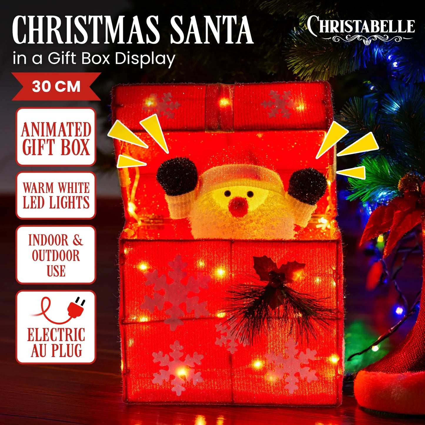 Christabelle Animated Santa Gift Box Led Christmas Tree Decoration Xmas Ornament - Image 2