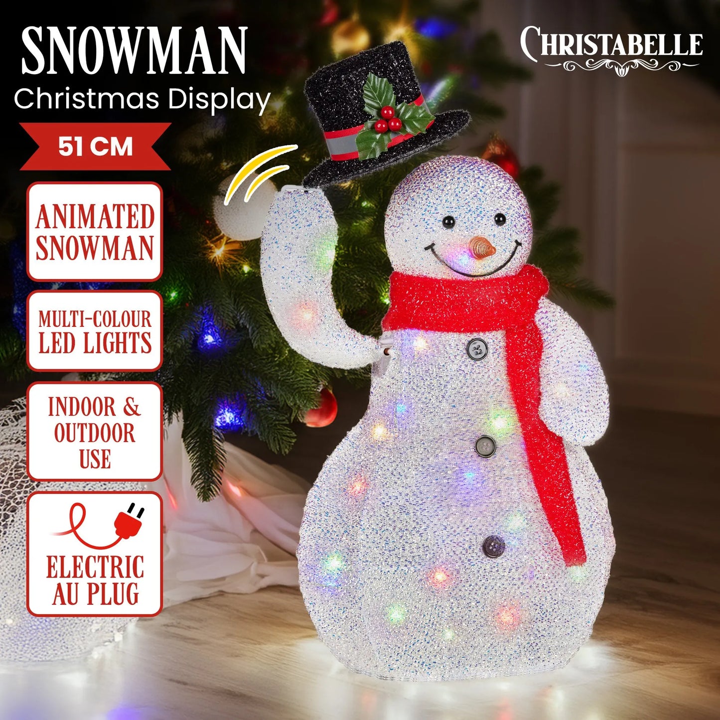 Christabelle 51cm Animated Snowman Christmas Display Decoration Led Lights Xmas - Image 2