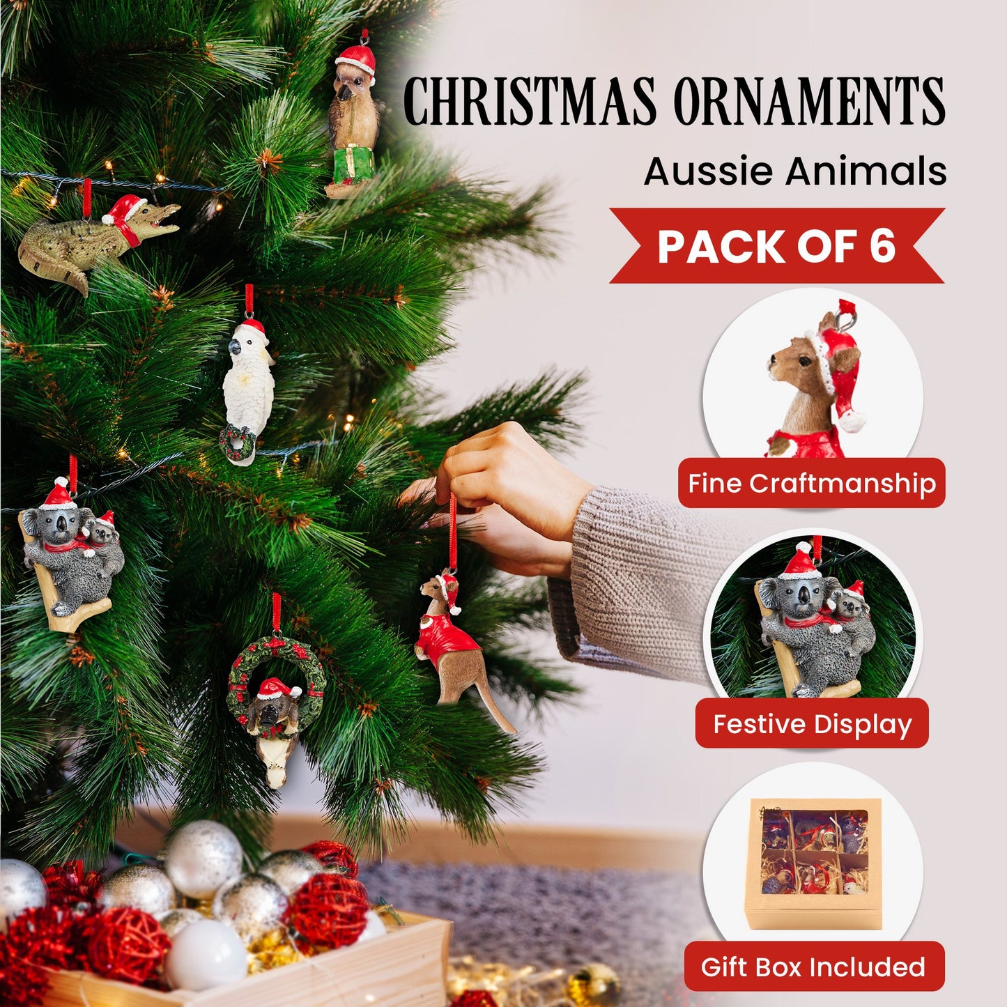 Christabelle Christmas Aussie Animals Pack of 6 Baubles Tree Decoration Ornaments Gift Pack - Image 3
