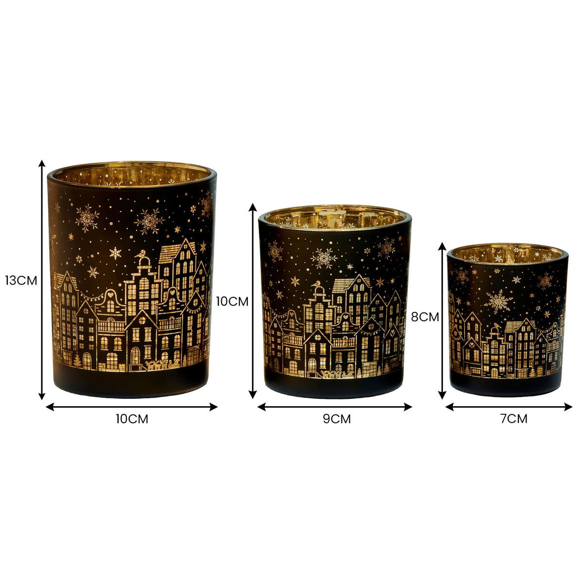 Christabelle Christmas Candle Jar Set Of 3 Black And Gold Holiday Candle Holders - Image 3