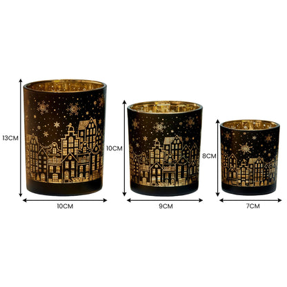Christabelle Christmas Candle Jar Set Of 3 Black And Gold Holiday Candle Holders - Image 3
