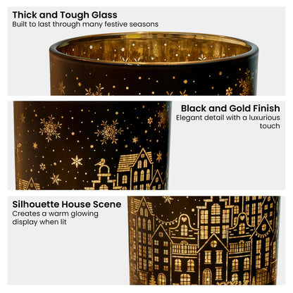 Christabelle Christmas Candle Jar Set Of 3 Black And Gold Holiday Candle Holders - Image 5