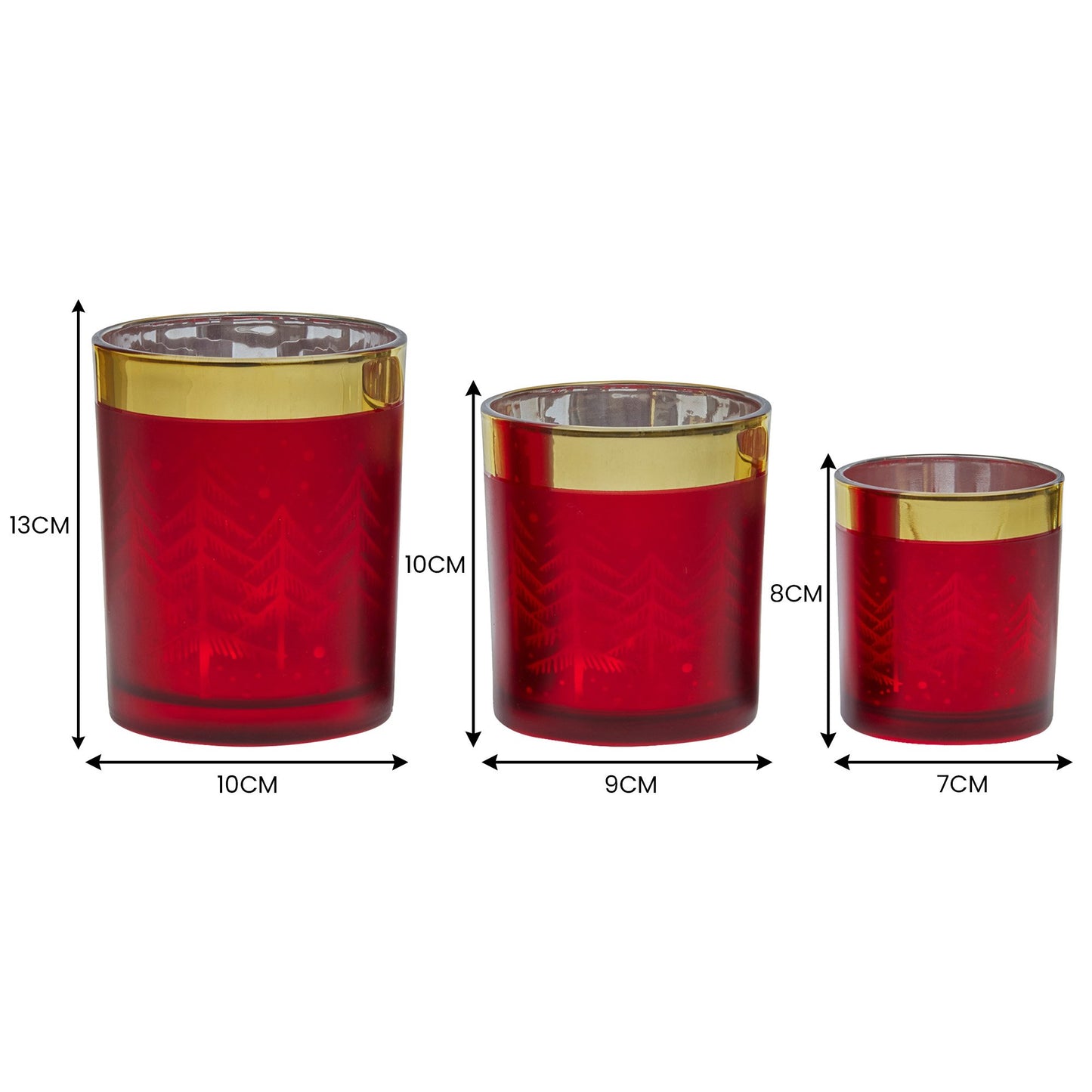 Christabelle Christmas Candle Jar Set Of 3 Red And Gold Holiday Candle Holders - Image 3