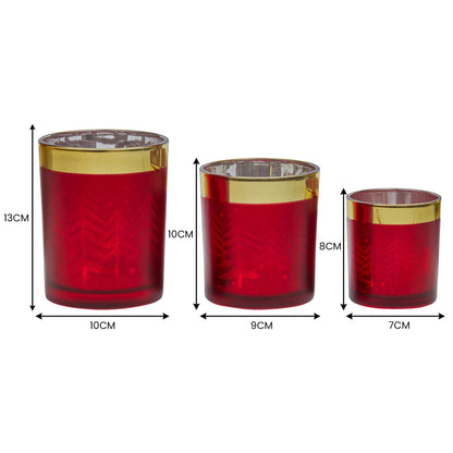 Christabelle Christmas Candle Jar Set Of 3 Red And Gold Holiday Candle Holders - Image 3