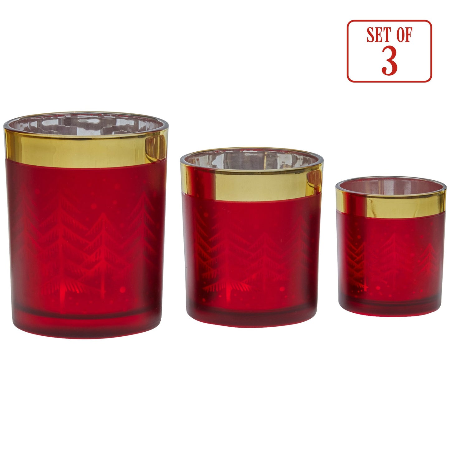 Christabelle Christmas Candle Jar Set Of 3 Red And Gold Holiday Candle Holders - Image 4