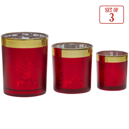 Christabelle Christmas Candle Jar Set Of 3 Red And Gold Holiday Candle Holders - Image 4