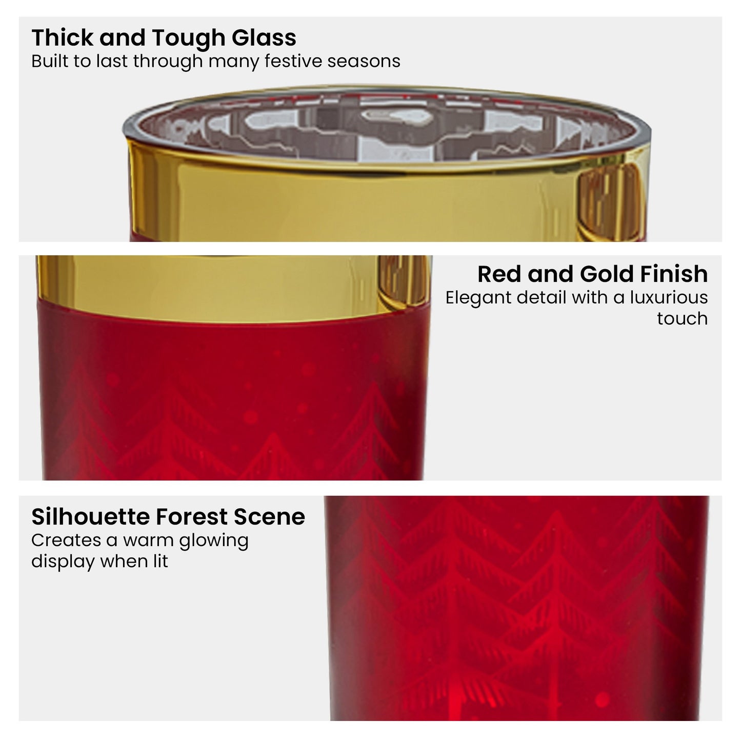 Christabelle Christmas Candle Jar Set Of 3 Red And Gold Holiday Candle Holders - Image 5