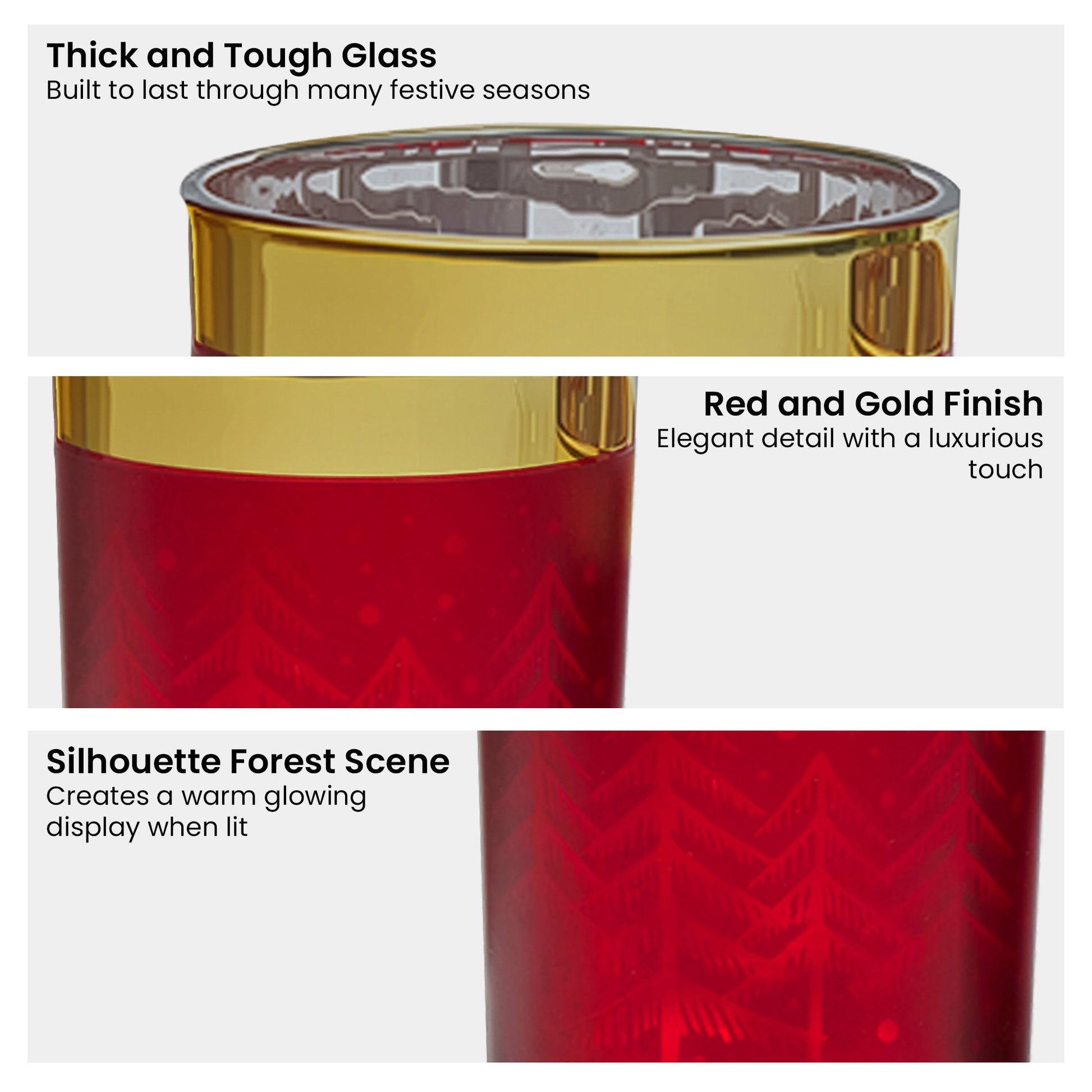 Christabelle Christmas Candle Jar Set Of 3 Red And Gold Holiday Candle Holders - Image 5