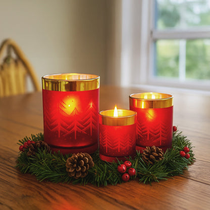 Christabelle Christmas Candle Jar Set Of 3 Red And Gold Holiday Candle Holders - Image 6