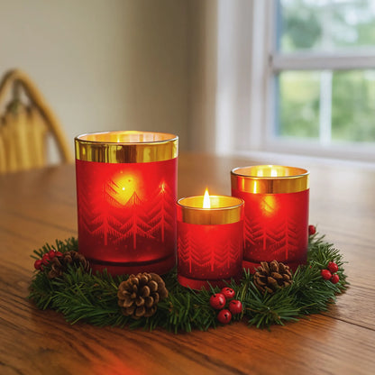 Christabelle Christmas Candle Jar Set of 3 Red and Gold Holiday Candle Holders - Image 6