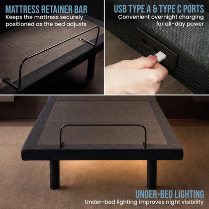 Therapedic Advance Long Single Adjustable Bed Frame Base with Head Tilt, Massage, USB & Wireless Remote - Image 9