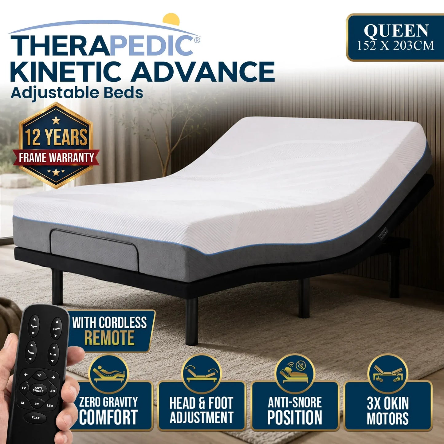 Therapedic Kinetic Advance Adjustable Queen Bed Base with Head Tilt - Image 2