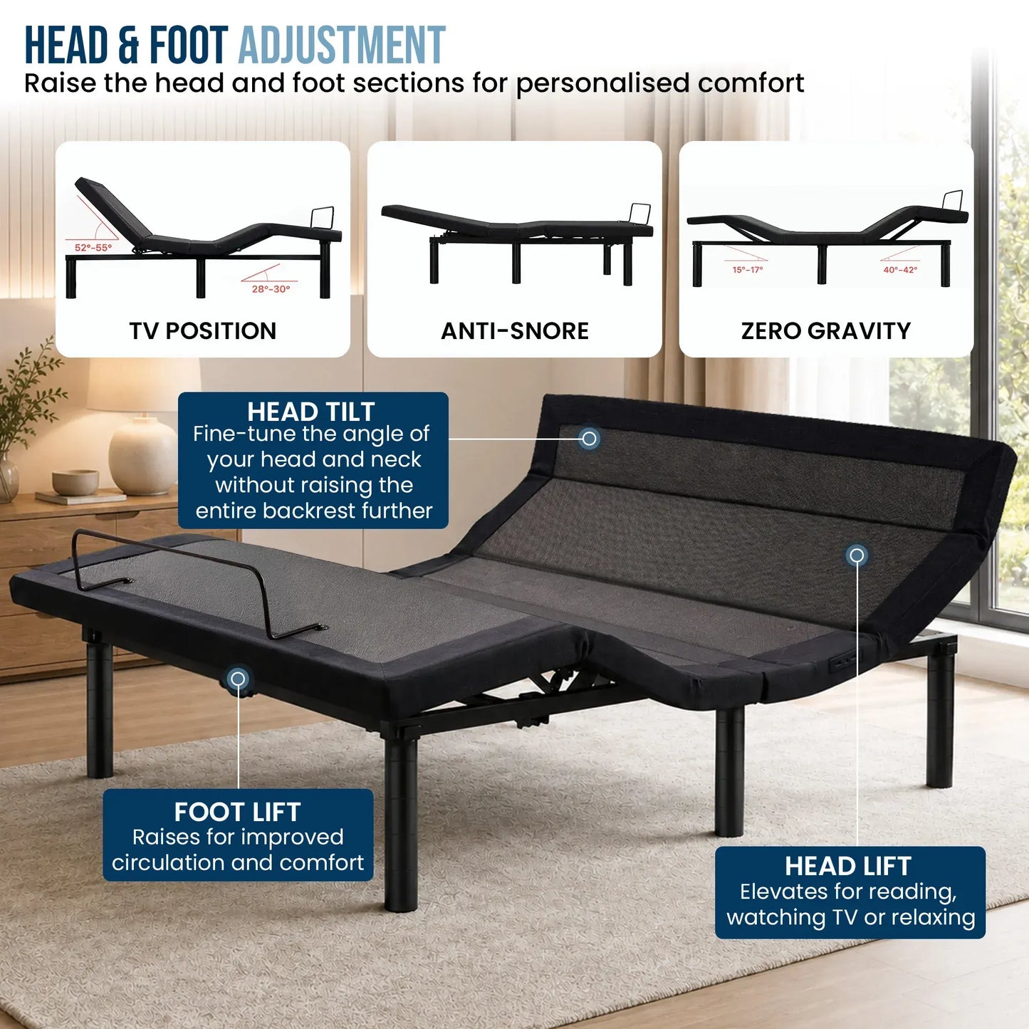 Therapedic Kinetic Advance Adjustable Queen Bed Base with Head Tilt - Image 6