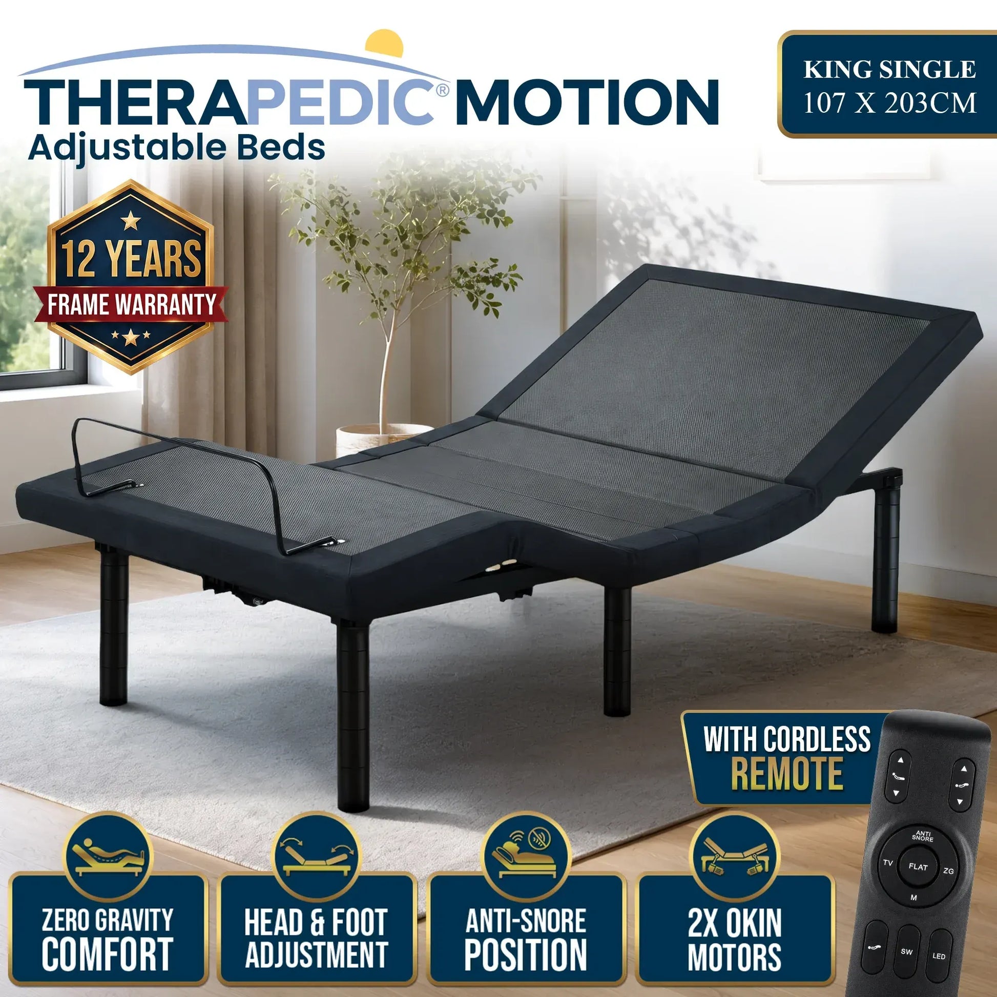 Therapedic Motion Adjustable King Single Bed Base with Wireless Remote - Image 2