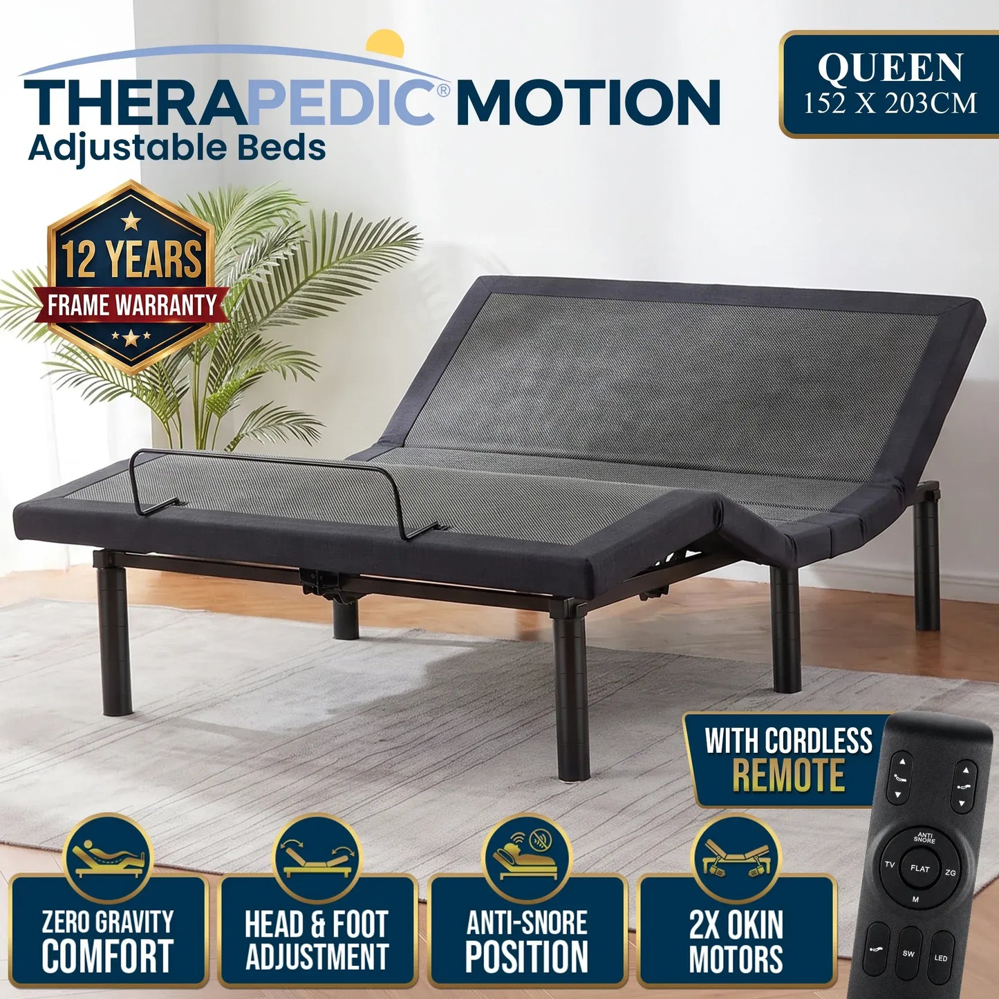 Therapedic Motion Adjustable Queen Bed Base with Wireless Remote - Image 2