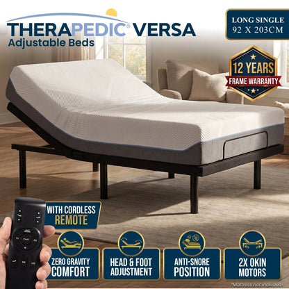 Therapedic Versa Electric Long Single Adjustable Bed Base Frame with Massage Dual Motor Zero Gravity & Wireless Remote - Image 2