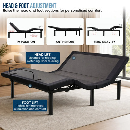 Therapedic Versa Electric Queen Adjustable Bed Base Frame with Massage Dual Motor Zero Gravity & Wireless Remote - Image 5