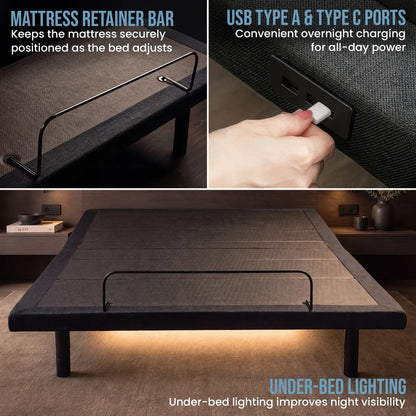Therapedic Versa Electric Queen Adjustable Bed Base Frame with Massage Dual Motor Zero Gravity & Wireless Remote - Image 9