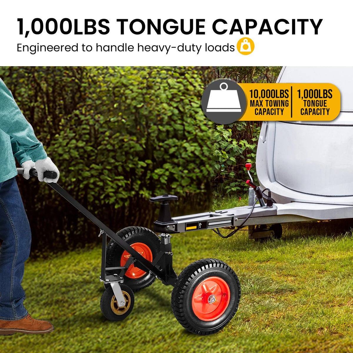 Kartrite 3-Wheel Adjustable Trailer Dolly Heavy Duty Caravan Mover 1000 lbs Tongue Capacity Durable Transport Solution - Image 5