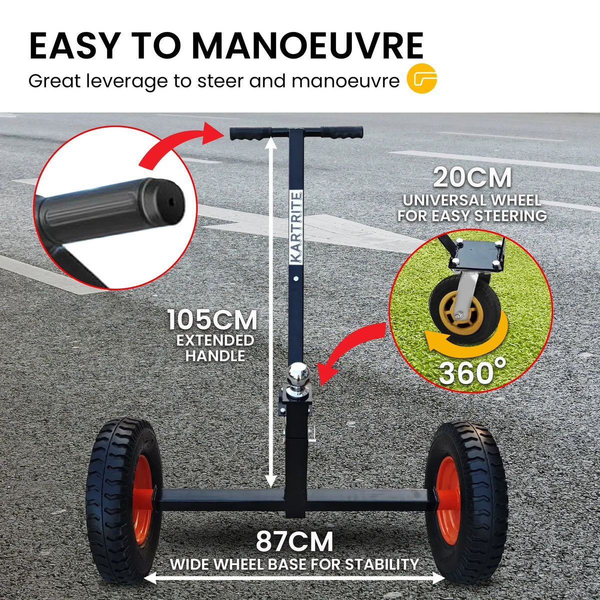 Kartrite 3-Wheel Adjustable Trailer Dolly Heavy Duty Caravan Mover 1000 lbs Tongue Capacity Durable Transport Solution - Image 7