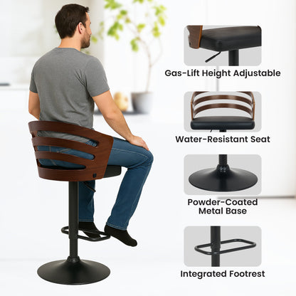 Sarantino Set Of 2 Bentwood Walnut Barstool Adjustable Height Swivel Footrest - Image 8