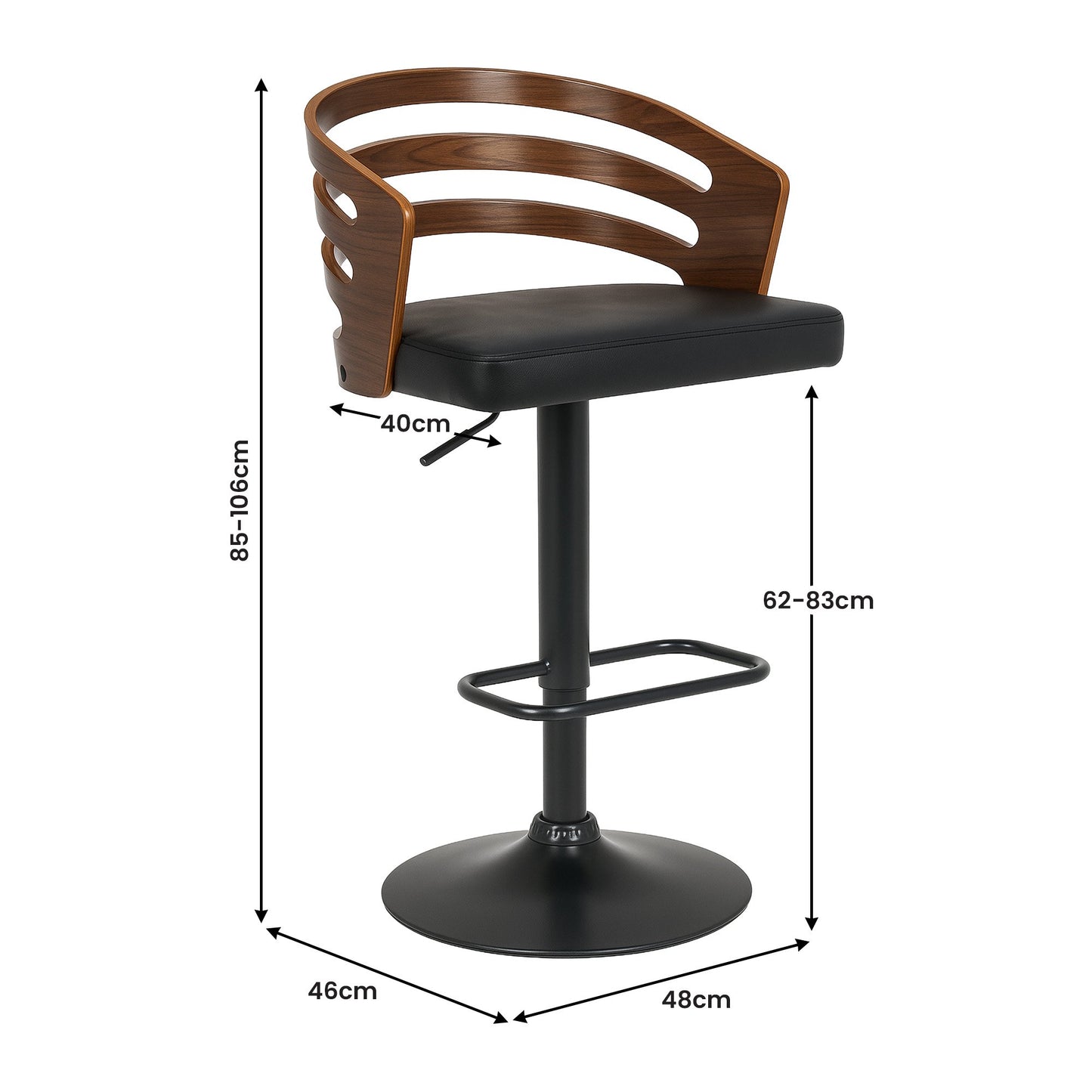 Sarantino Bentwood Walnut Barstool Leather Seat And Metal Base - Image 3