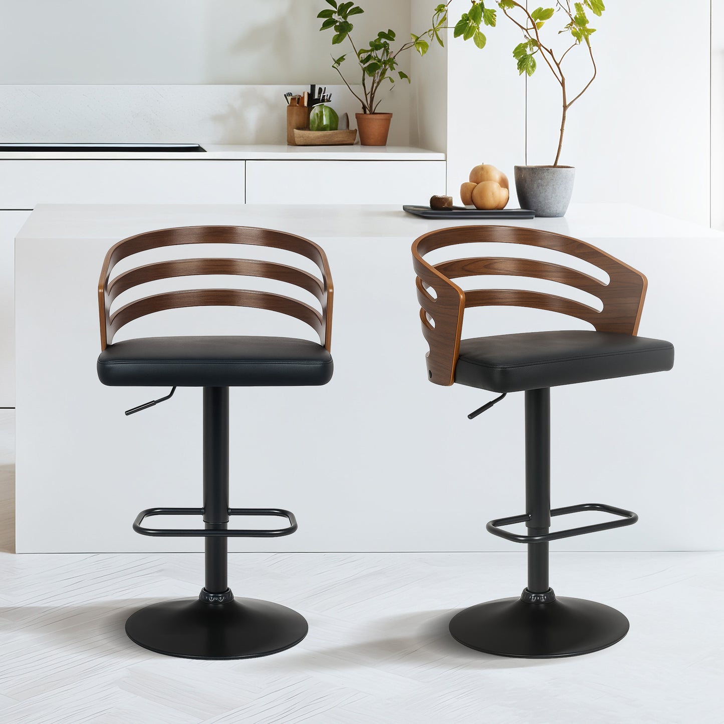 Sarantino Bentwood Walnut Barstool Leather Seat And Metal Base - Image 9