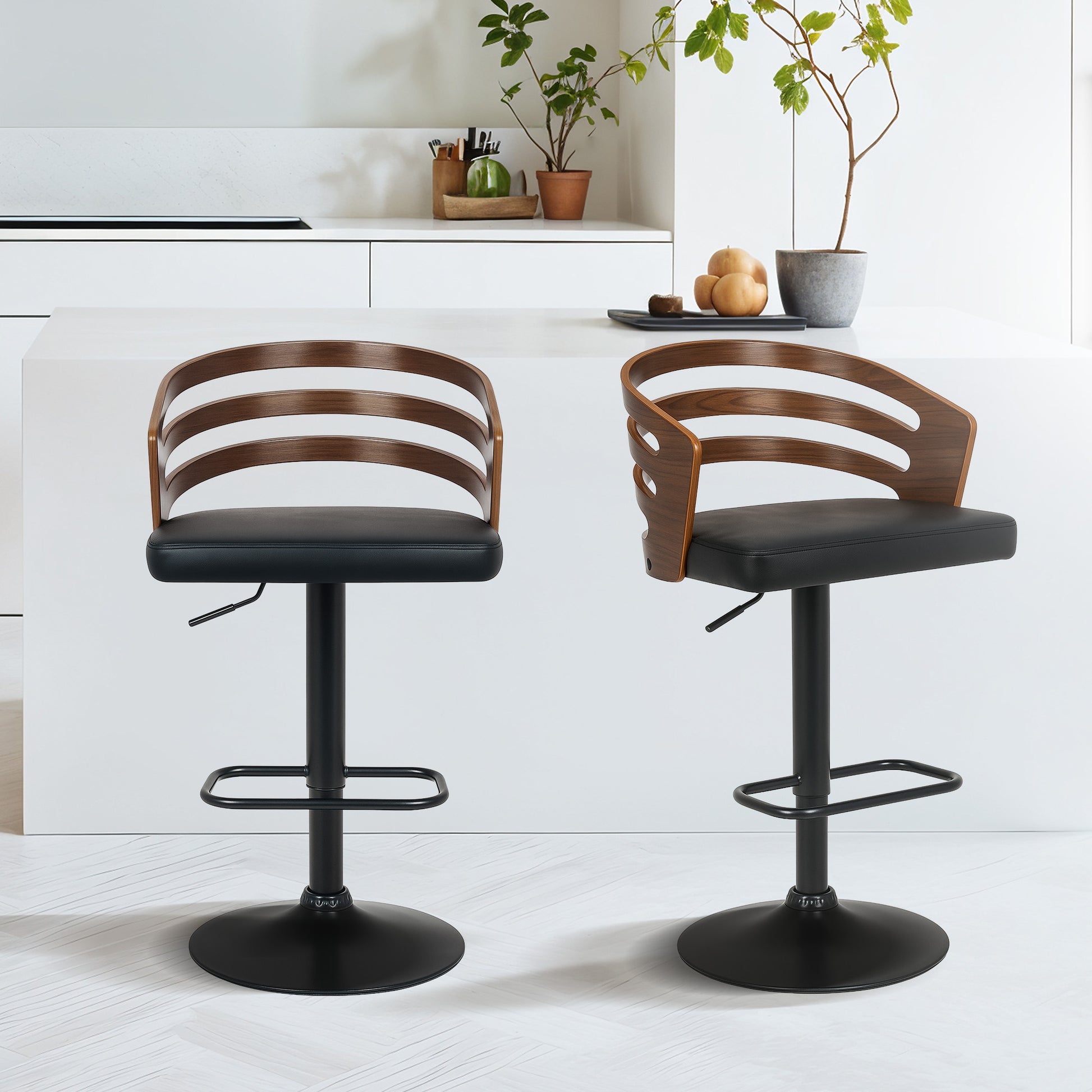 Sarantino Bentwood Walnut Barstool Leather Seat And Metal Base - Image 9
