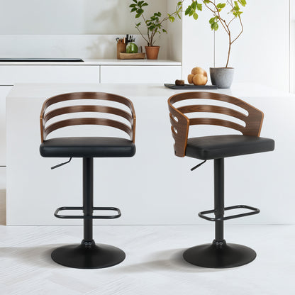 Sarantino Bentwood Walnut Barstool Leather Seat And Metal Base - Image 9