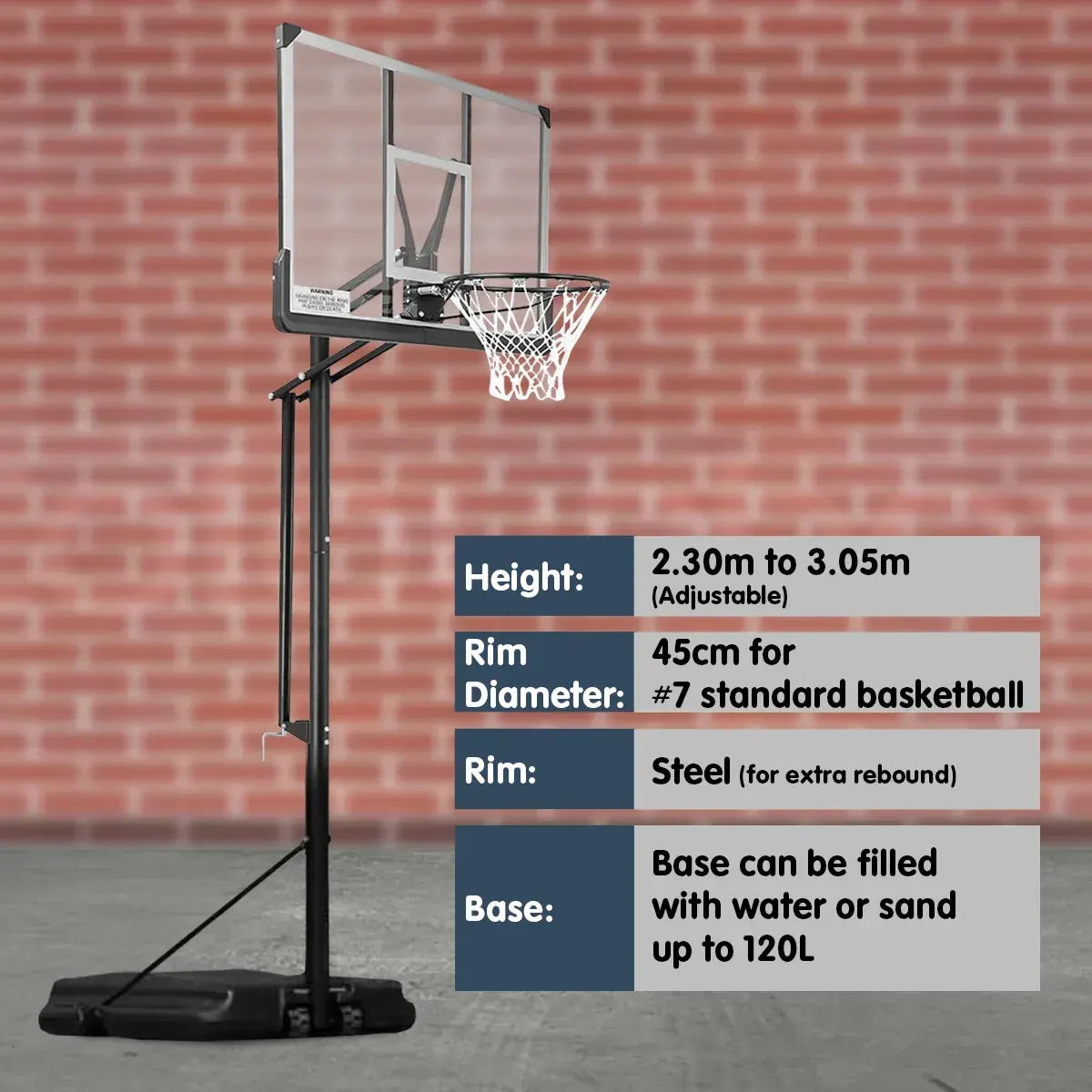 Kahuna 50 Portable Basketball Hoop System Height Adjustable 3.05m Fibreglass Backboard Outdoor Stand Kids Adults - Image 4