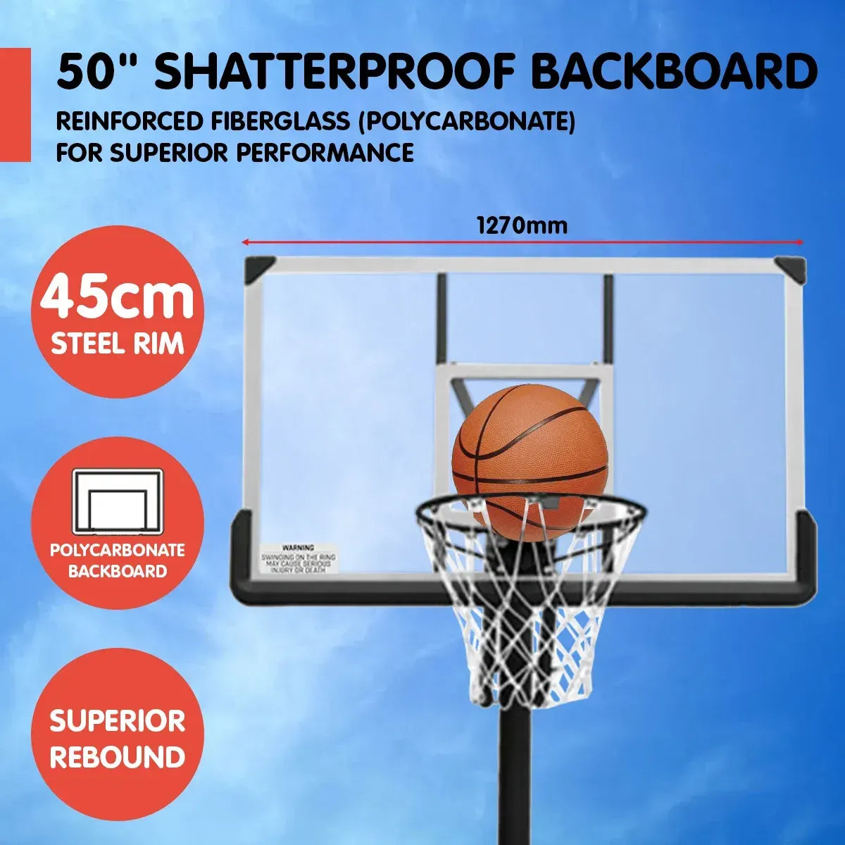Kahuna 50 Portable Basketball Hoop System Height Adjustable 3.05m Fibreglass Backboard Outdoor Stand Kids Adults - Image 8