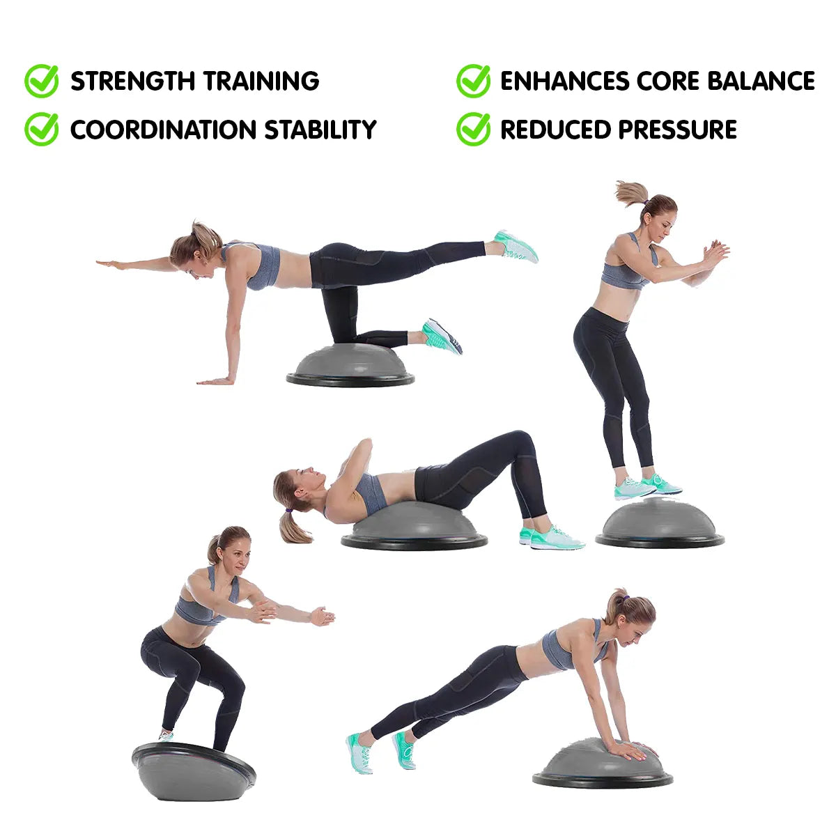 Powertrain Fitness Yoga Ball Home Gym Workout Balance Trainer Grey - Image 6