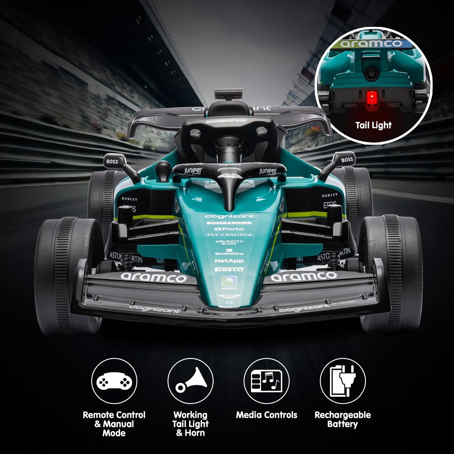 Kahuna Aston Martin Aramco F1 Licensed Electric Kids Ride On Race Car - Image 5