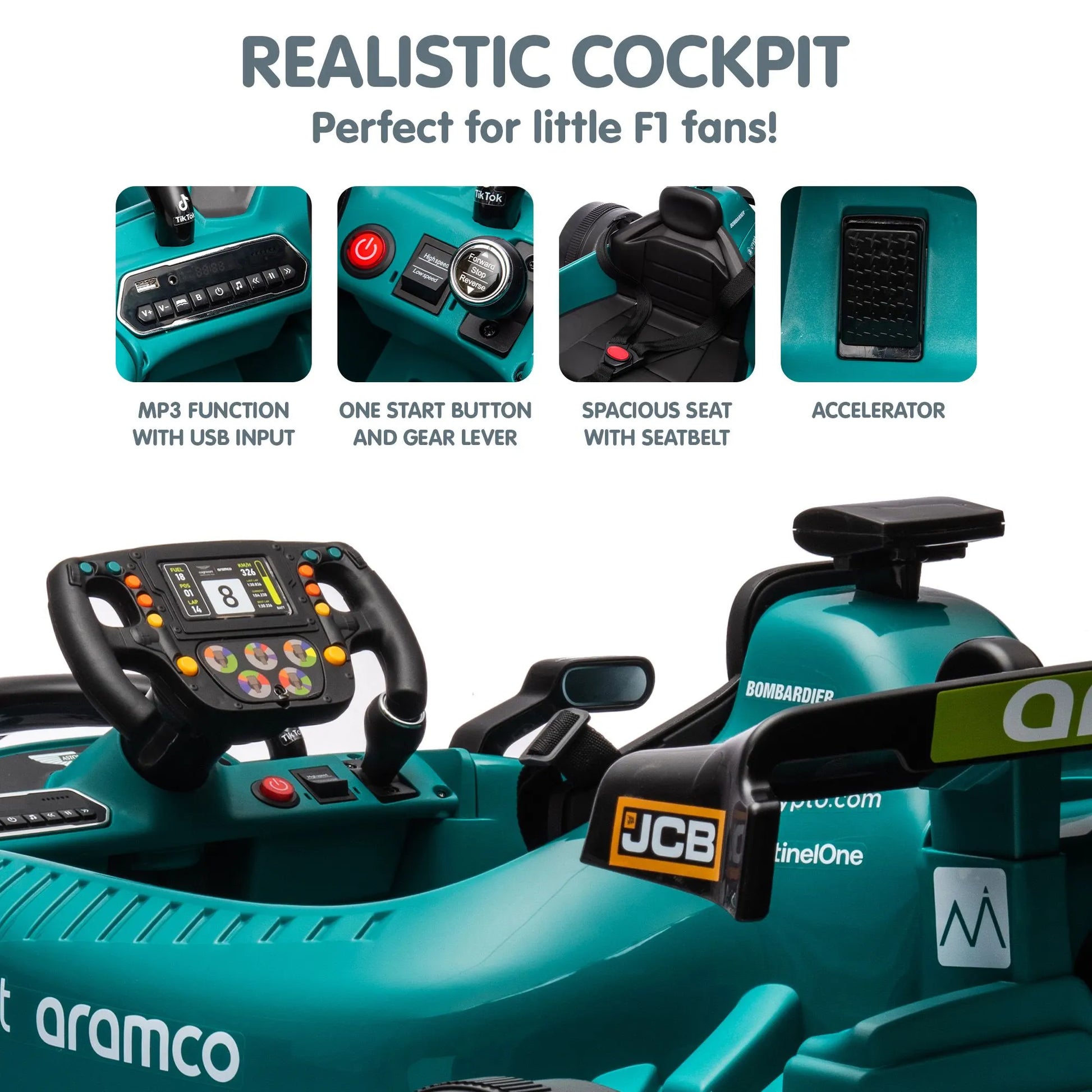 Kahuna Aston Martin Aramco F1 Licensed Electric Kids Ride On Race Car - Image 8