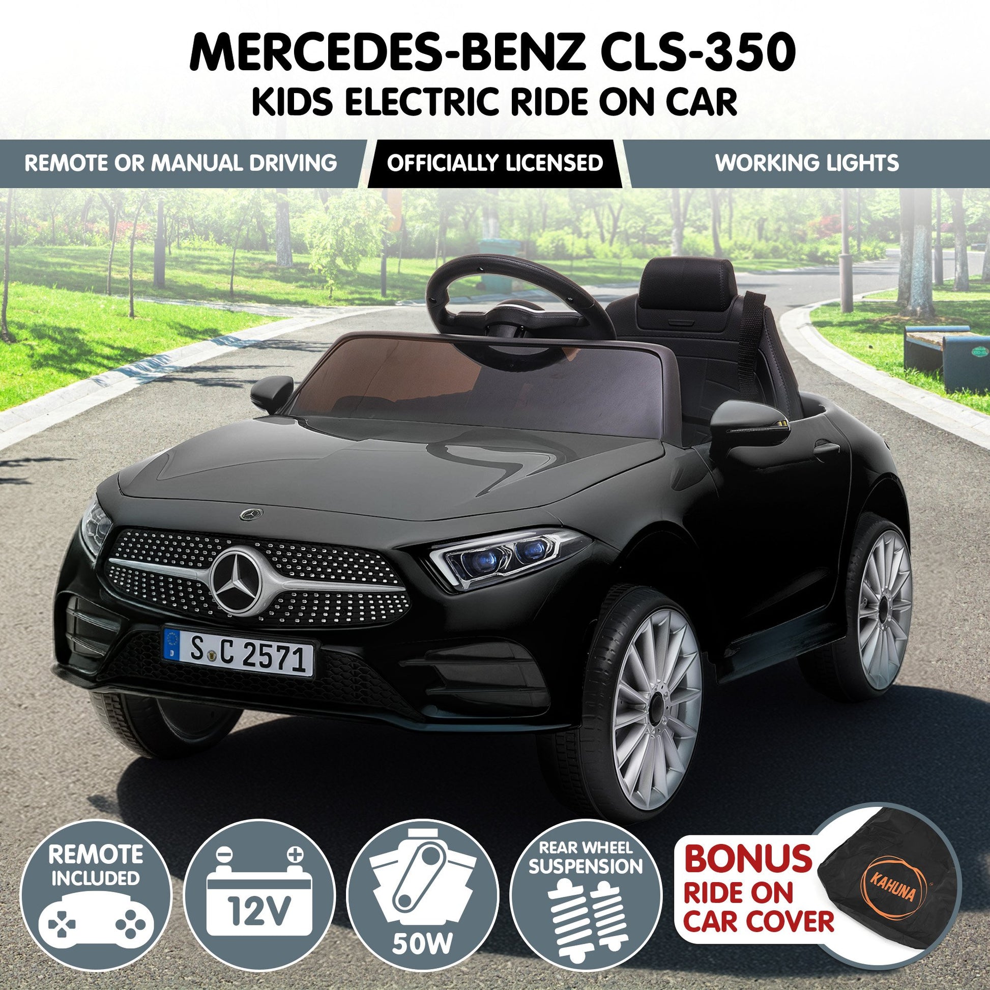 Kahuna Mercedes Benz CLS 350 Kids Electric Ride On Car with Remote Control - Black - Image 3